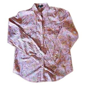 Lrl Ralph Lauren Jeans Button UP Shirt Womens Medium Pink FLORAL